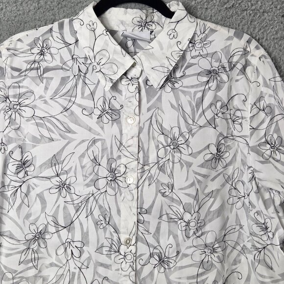 ALFRED DUNNER Floral Blouse Semi Sheer Top 18 White Black Boho Office Siren - Picture 2 of 8